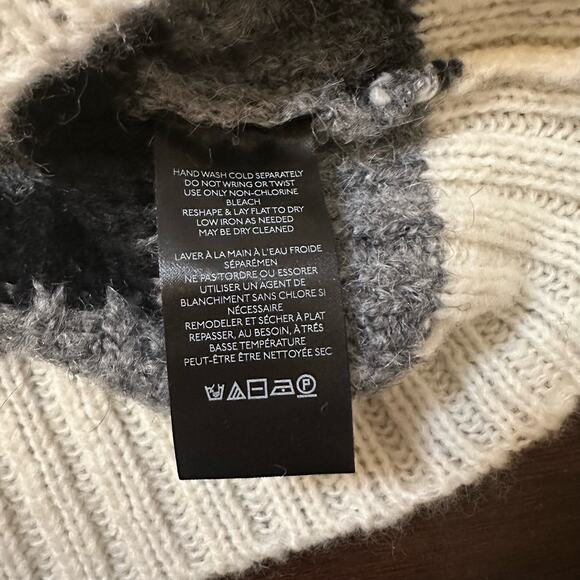 Anthropologie black, gray & cream striped knit turtleneck cropped sweater XS NWT - Picture 8 of 13